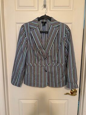 RQT Women's Multi-Color Stripe Blazer - Blue/Green/Black